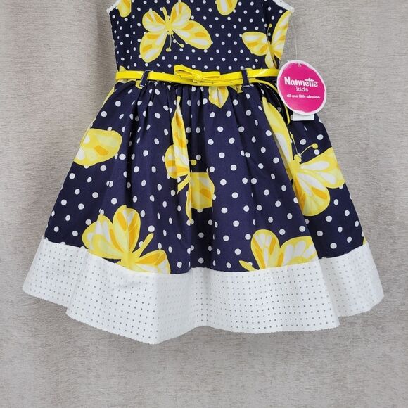 Nannette Navy and Yellow Polka Dot Butterfly Kids Girls Toddler 4T Dress NEW - Picture 3 of 11